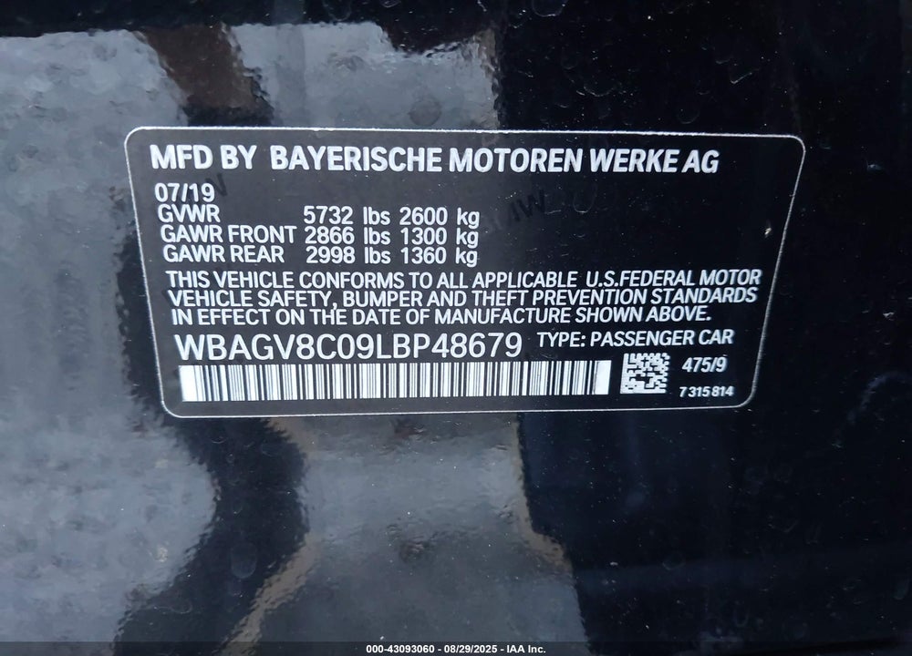 2020 BMW M850I XDRIVE GRAN COUPE VIN: WBAGV8C09LBP48679