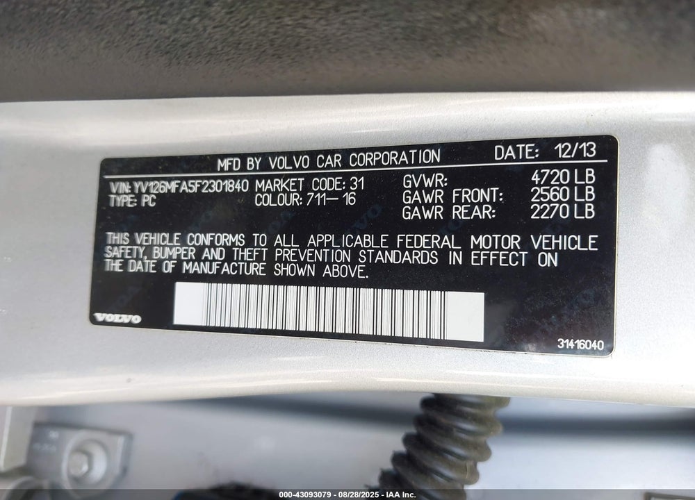 2015 VOLVO S60 VIN: YV126MFA5F2301840