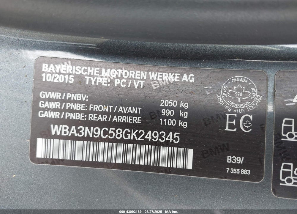 2016 BMW 428I XDRIVE VIN: WBA3N9C58GK249345