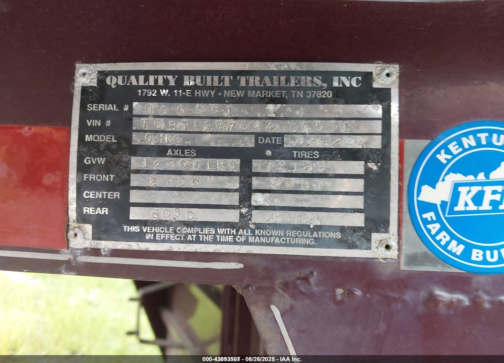 1994 QUALITY TRAILER VIN: TQBTA187094000581