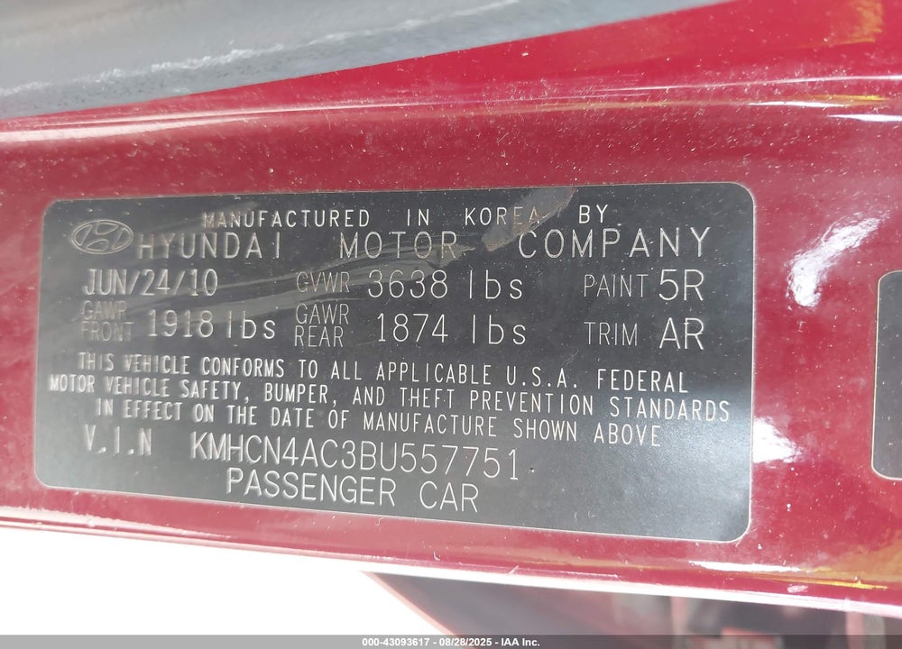 2011 HYUNDAI ACCENT VIN: KMHCN4AC3BU557751