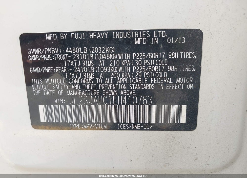 2014 SUBARU FORESTER 2.5I LIMITED VIN: JF2SJAHC1EH410763