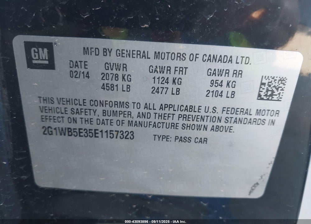 2014 CHEVROLET IMPALA LIMITED VIN: 2G1WB5E35E1157323