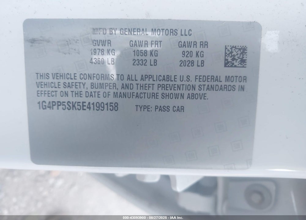 2014 BUICK VERANO VIN: 1G4PP5SK5E4199158