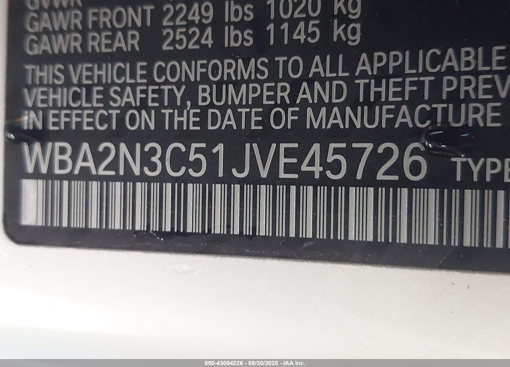 2018 BMW M240I VIN: WBA2N3C51JVE45726