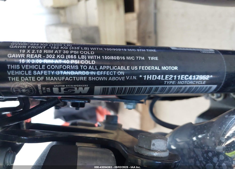 2014 HARLEY-DAVIDSON XL883 IRON 883 VIN: 1HD4LE211EC417952