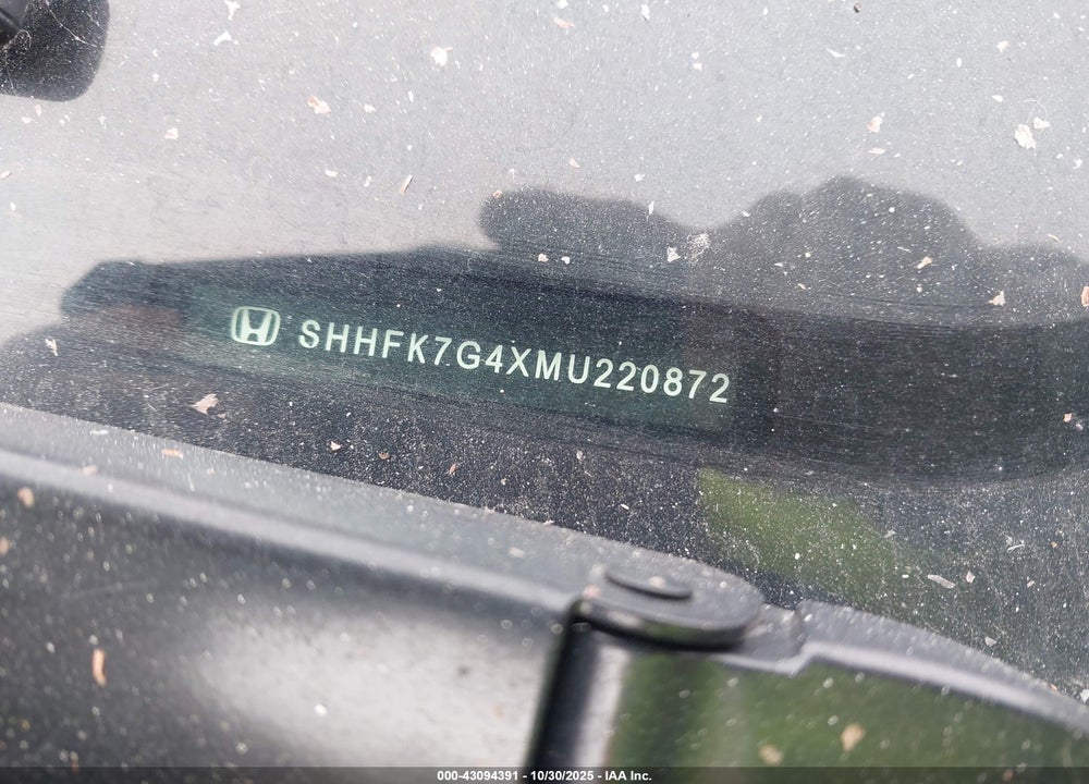 2021 HONDA CIVIC VIN: SHHFK7G4XMU220872
