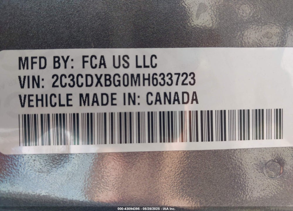 2021 DODGE CHARGER VIN: 2C3CDXBG0MH633723