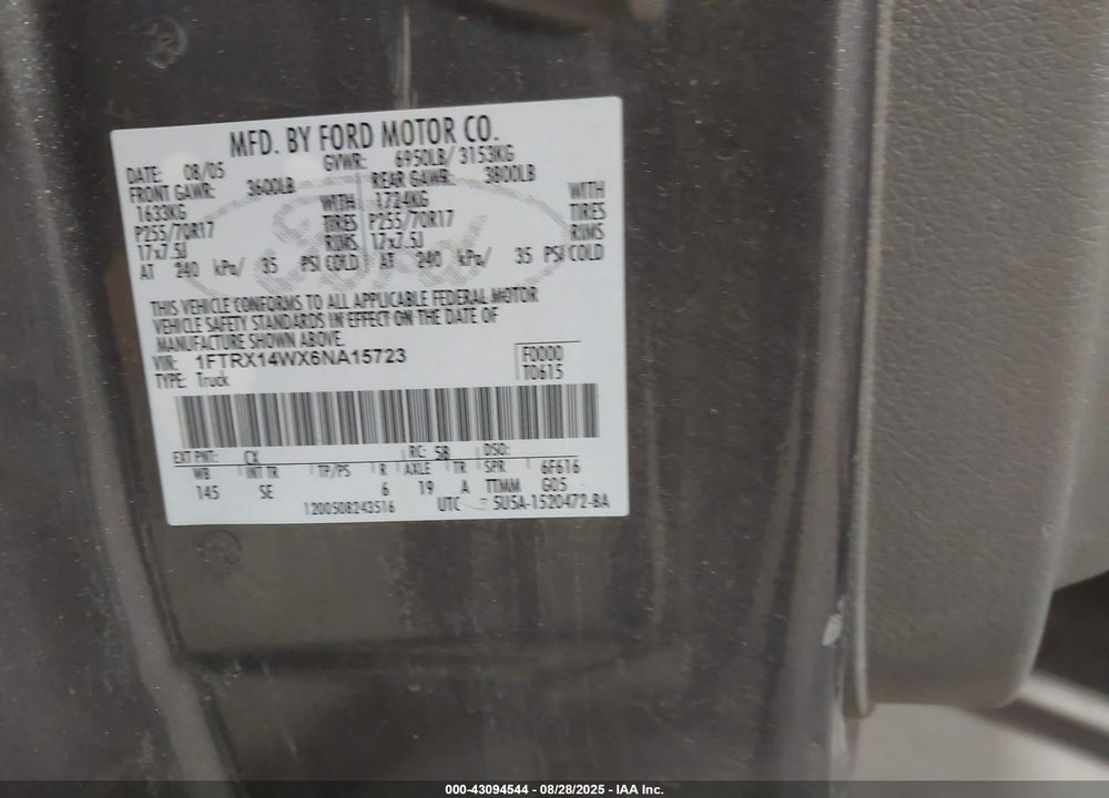 2006 FORD F-150 STX/XL/XLT VIN: 1FTRX14WX6NA15723
