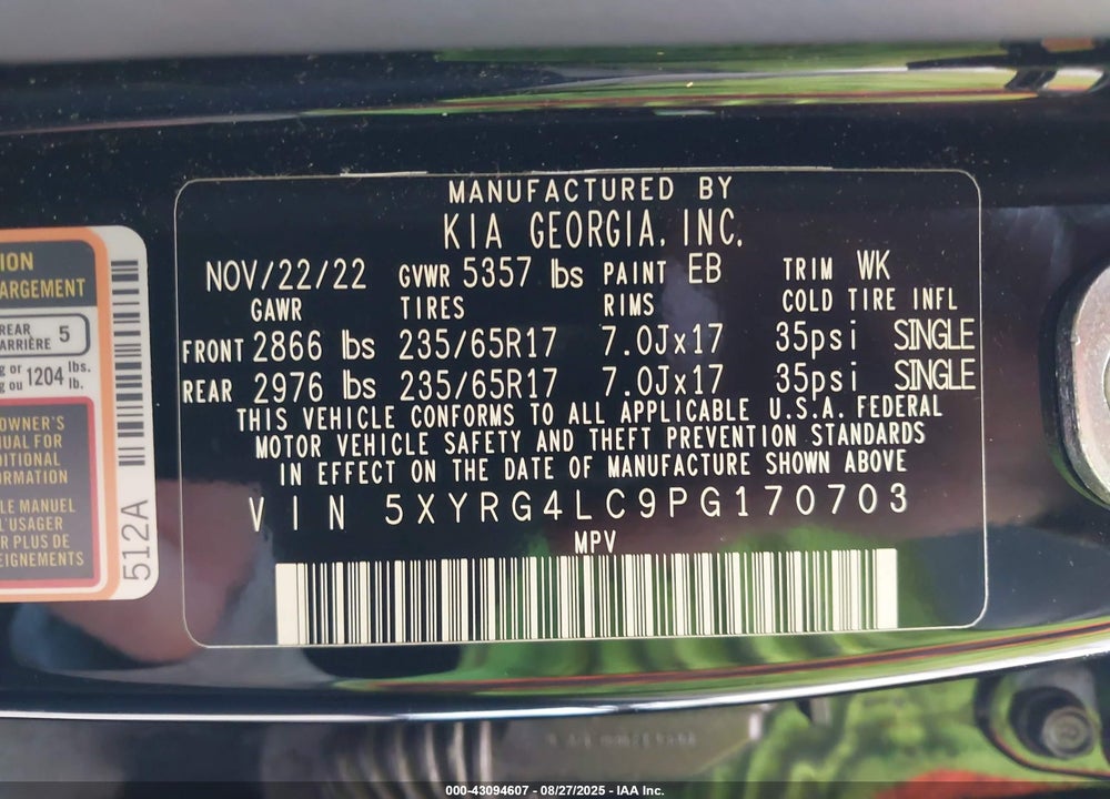 2023 KIA SORENTO LX VIN: 5XYRG4LC9PG170703