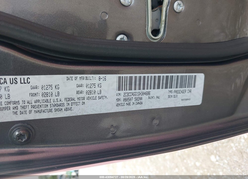 2016 CHRYSLER 300 VIN: 2C3CCAGG1GH304686
