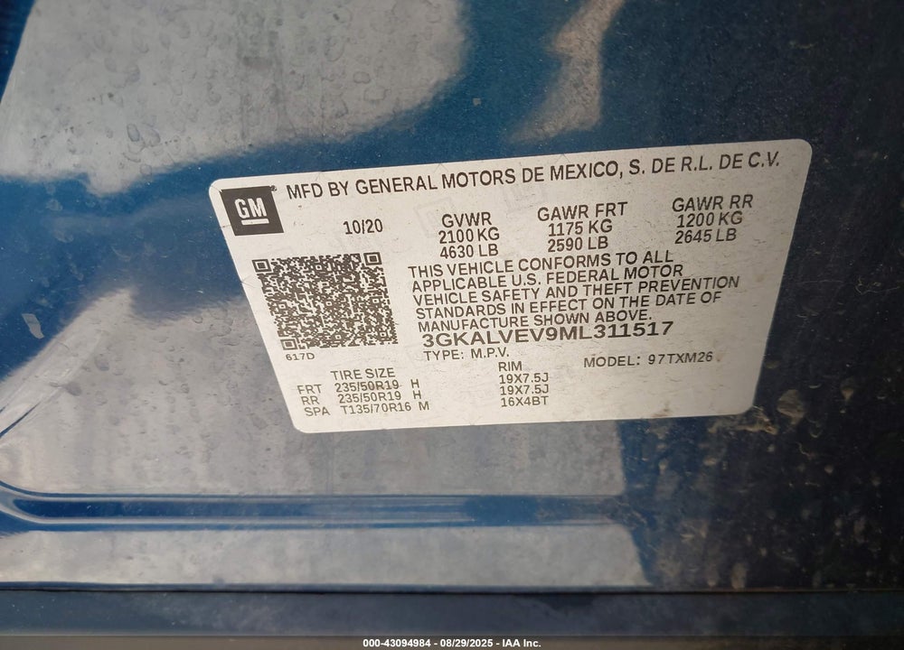 2021 GMC TERRAIN AWD SLT VIN: 3GKALVEV9ML311517