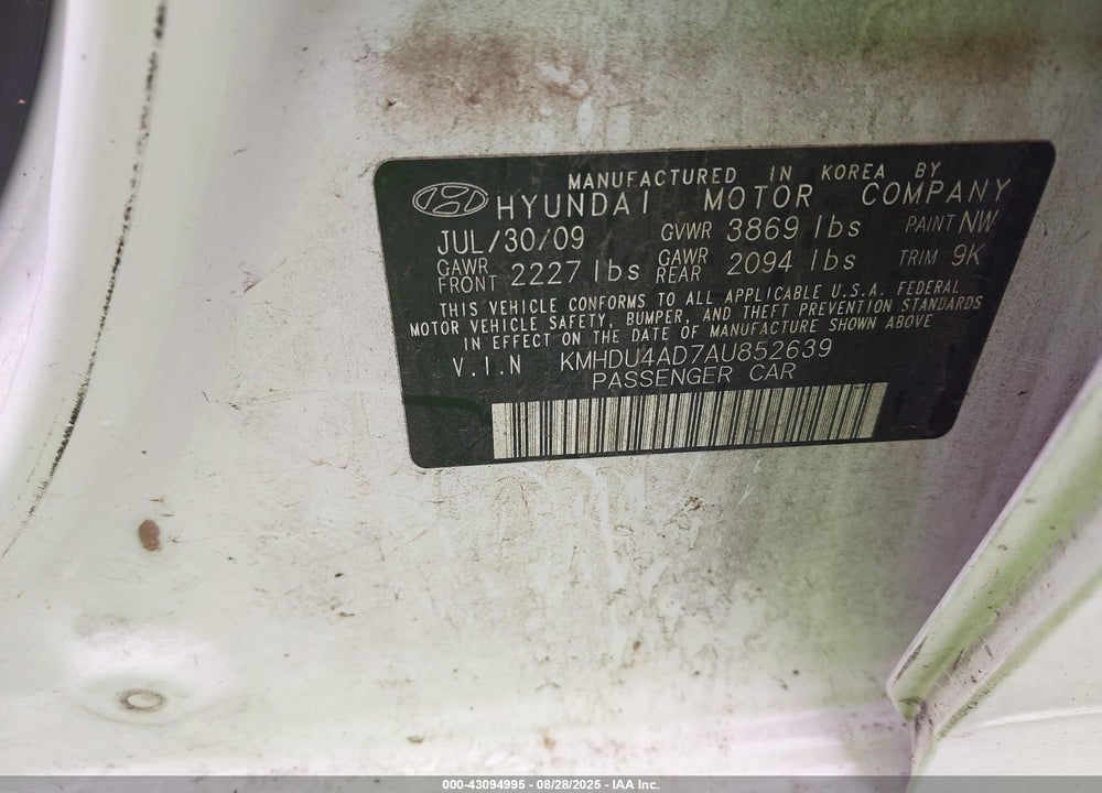 2010 HYUNDAI ELANTRA VIN: KMHDU4AD7AU852639