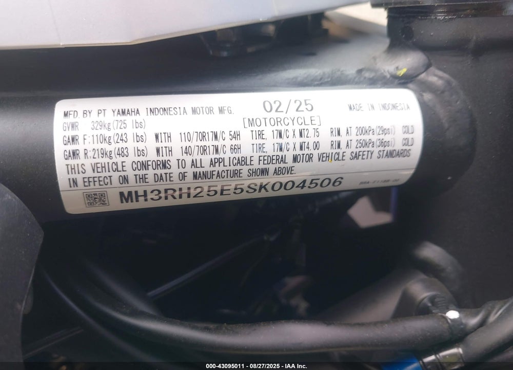 2025 YAMAHA YFZ320 A VIN: MH3RH25E5SK004506
