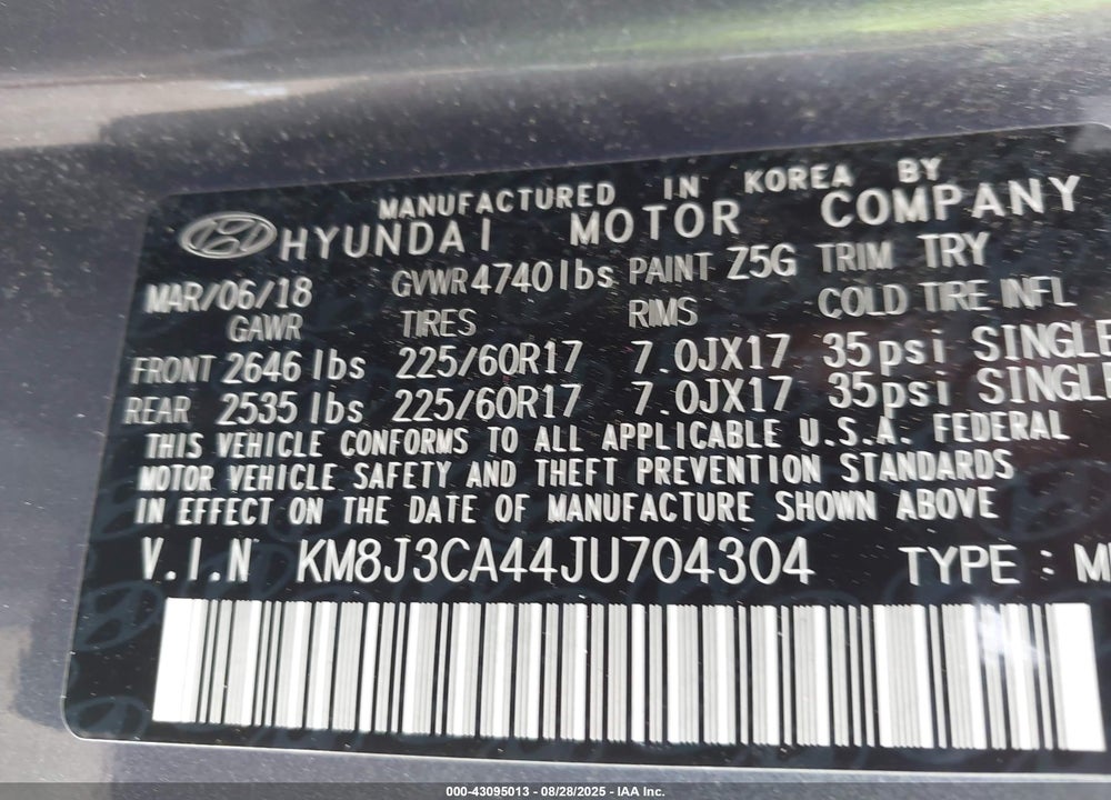 2018 HYUNDAI TUCSON SEL PLUS VIN: KM8J3CA44JU704304