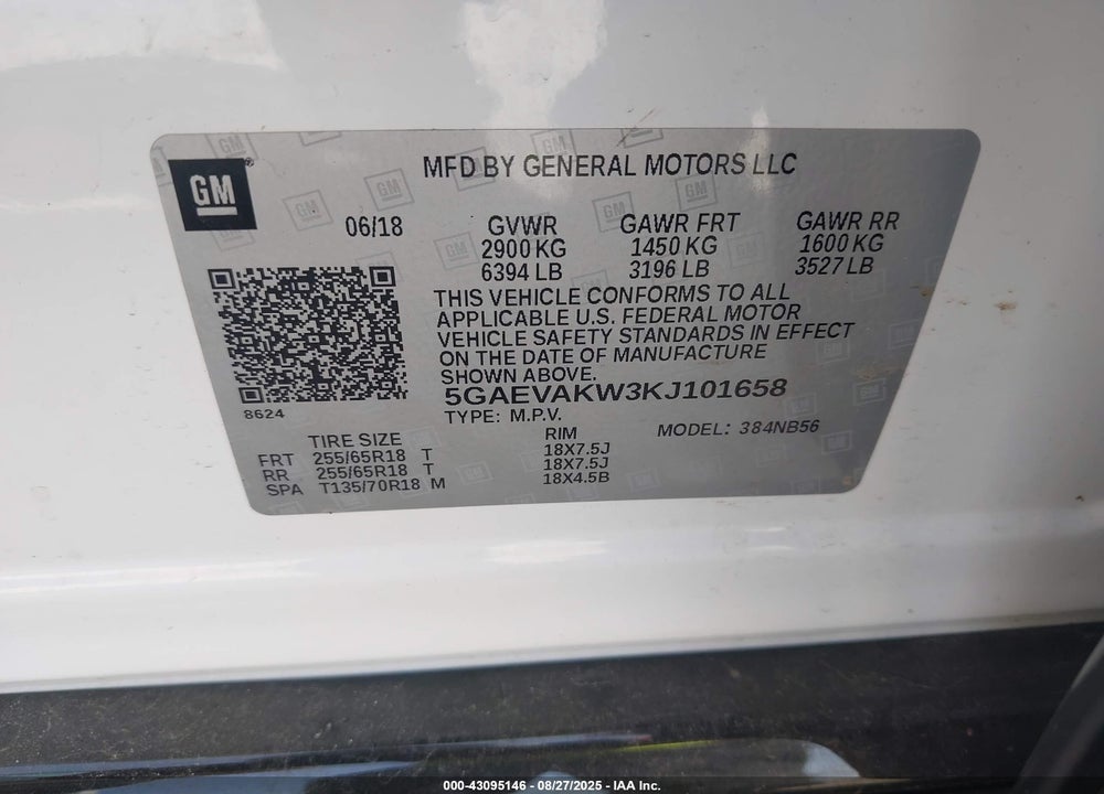 2019 BUICK ENCLAVE VIN: 5GAEVAKW3KJ101658