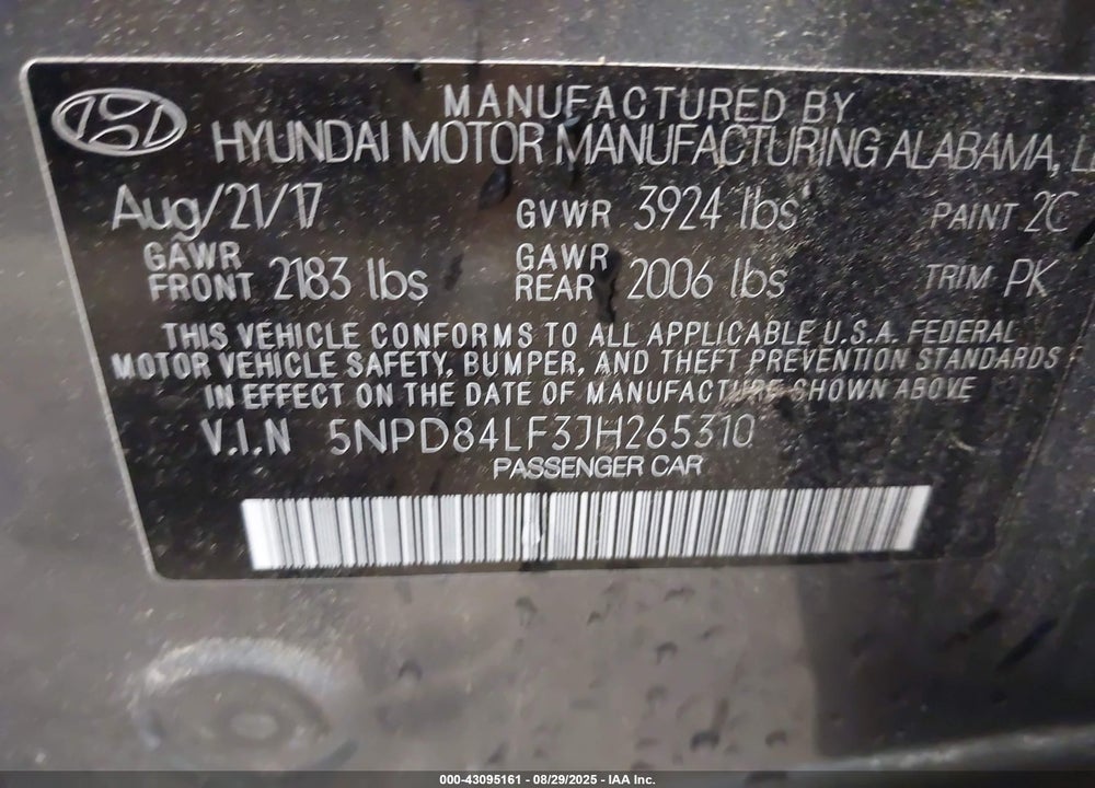 2018 HYUNDAI ELANTRA VIN: 5NPD84LF3JH265310
