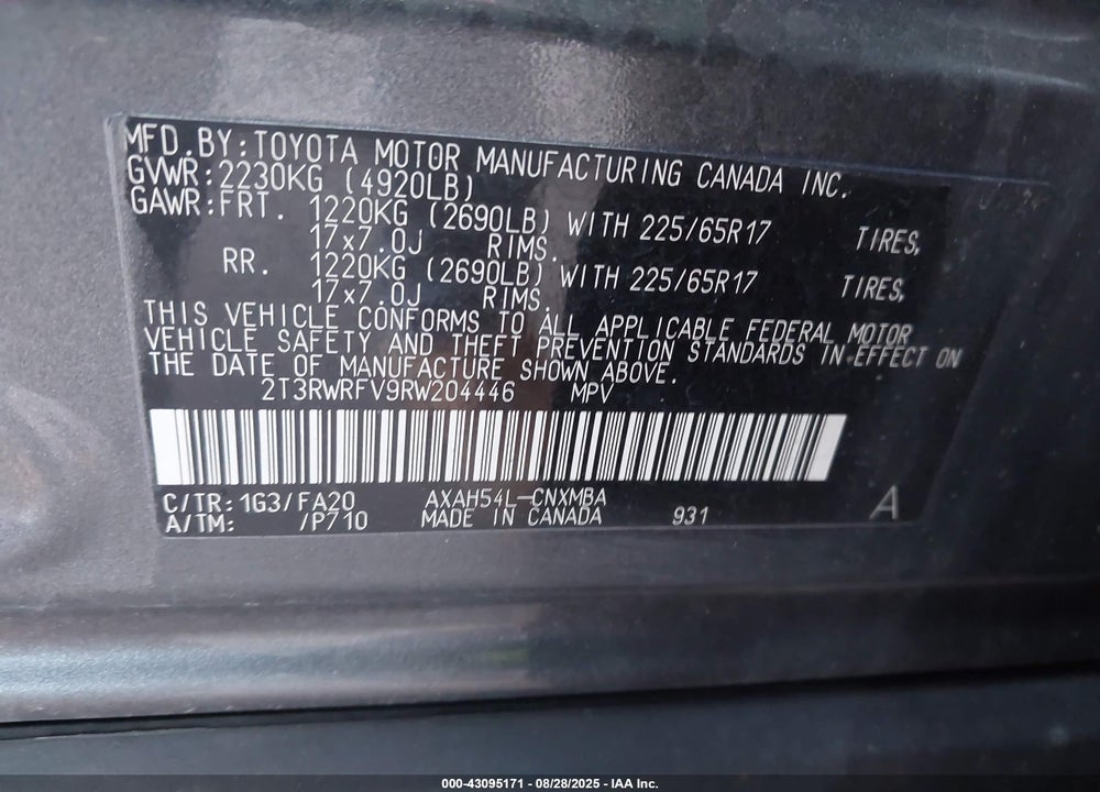 2024 TOYOTA RAV4 HYBRID XLE VIN: 2T3RWRFV9RW204446