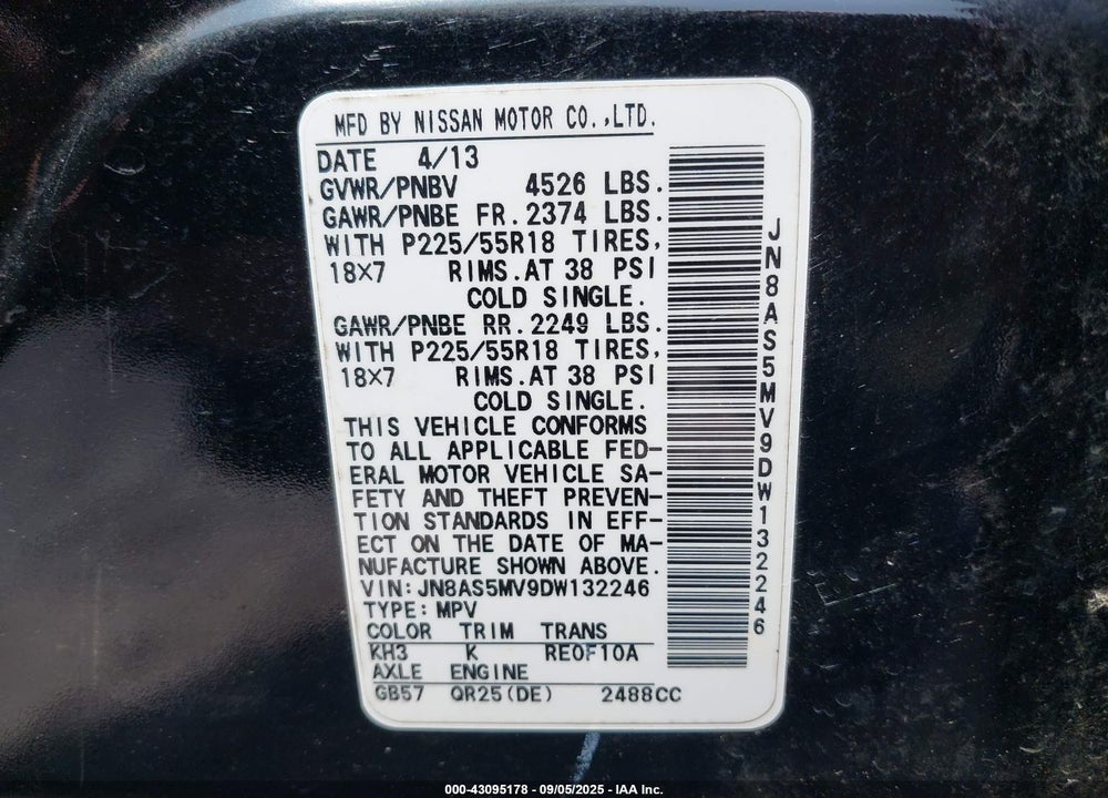 2013 NISSAN ROGUE VIN: JN8AS5MV9DW132246