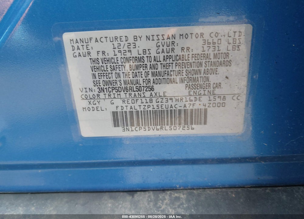 2024 NISSAN KICKS VIN: 3N1CP5DV6RL507256