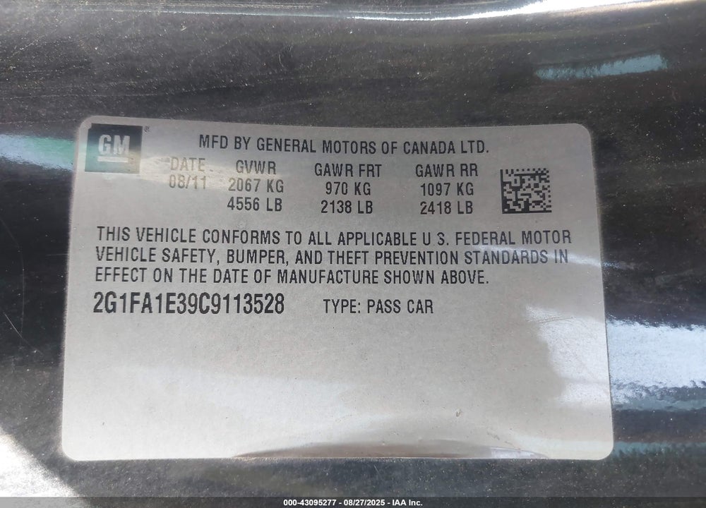 2012 CHEVROLET CAMARO VIN: 2G1FA1E39C9113528