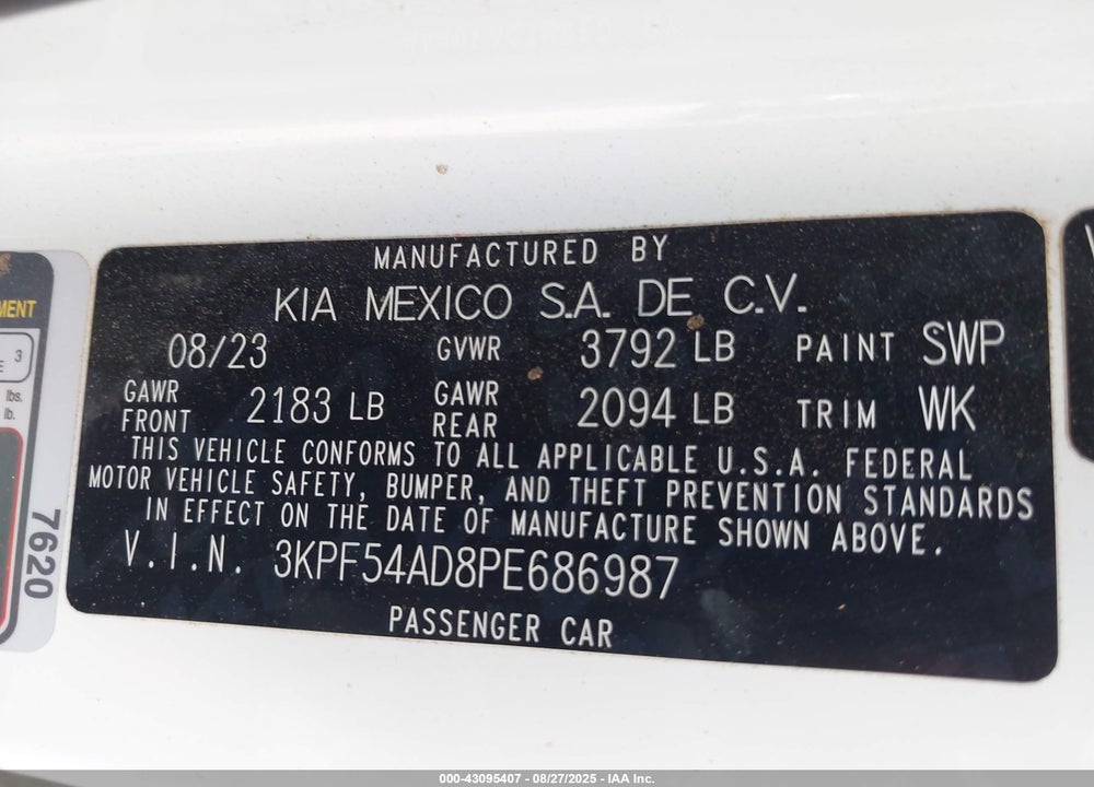 2023 KIA FORTE VIN: 3KPF54AD8PE686987