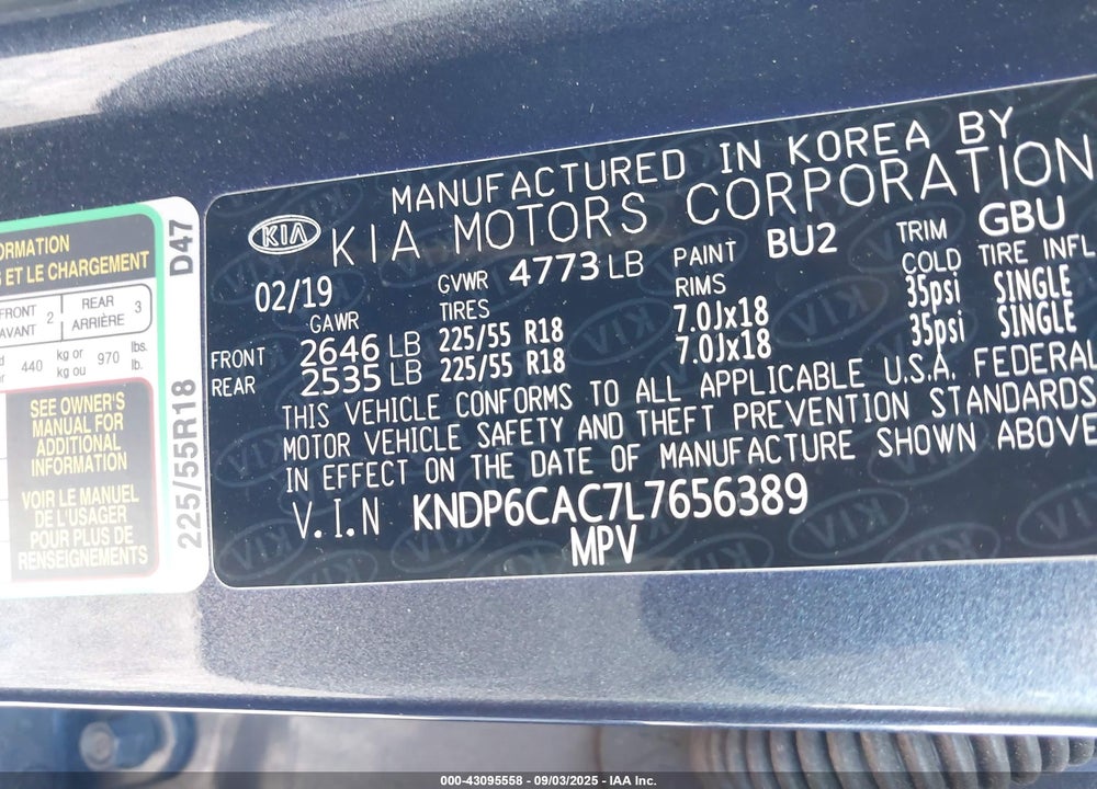 2020 KIA SPORTAGE VIN: KNDP6CAC7L7656389