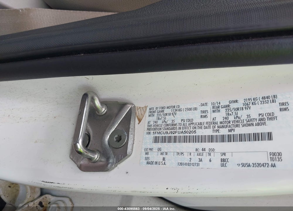 2015 FORD ESCAPE VIN: 1FMCU9J92FUA50205