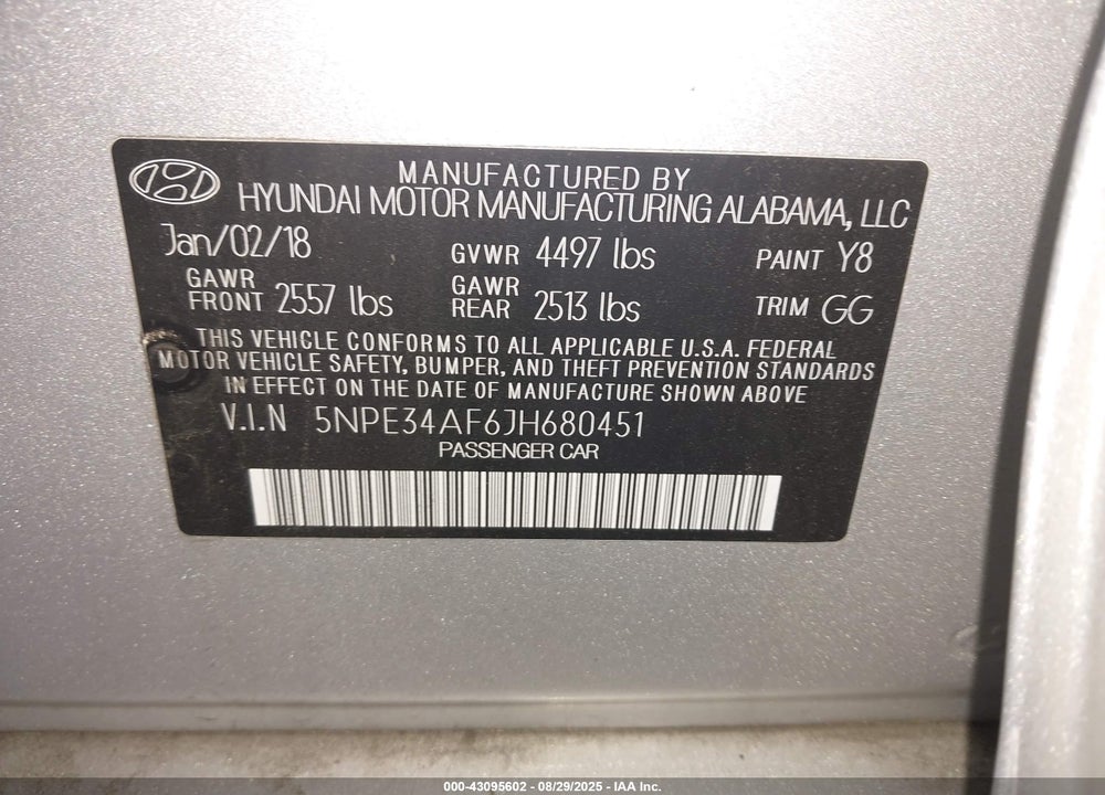 2018 HYUNDAI SONATA LIMITED VIN: 5NPE34AF6JH680451