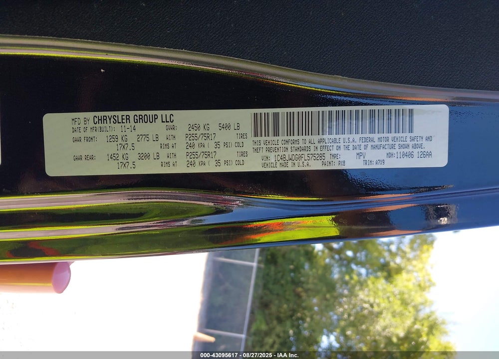 2015 JEEP WRANGLER UNLIMITED VIN: 1C4BJWDG0FL575285