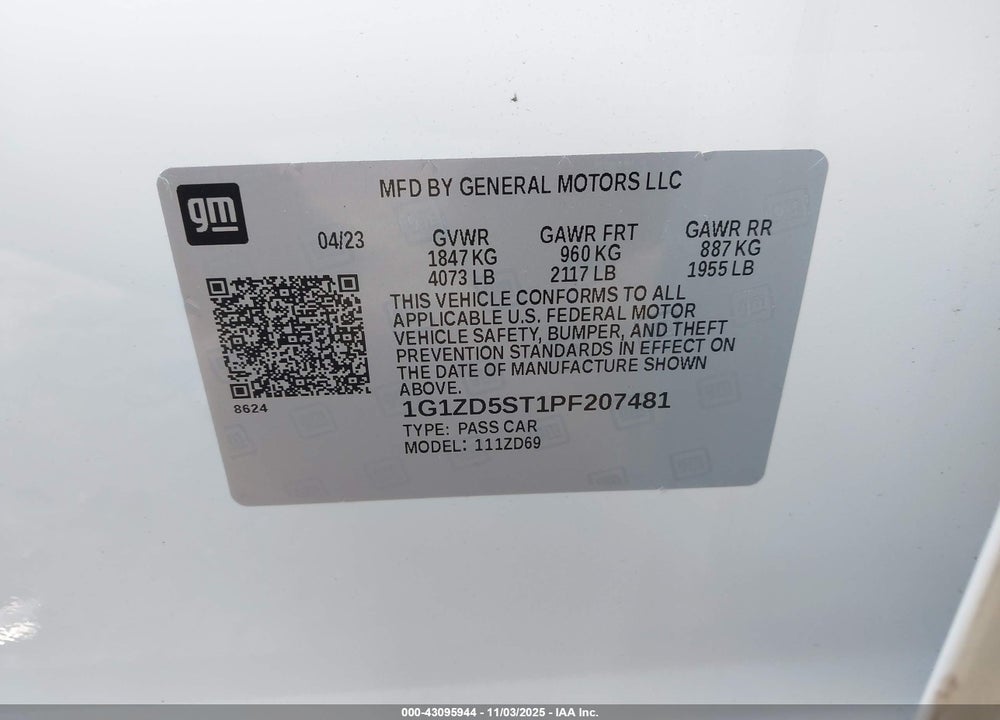 2023 CHEVROLET MALIBU FWD 1LT VIN: 1G1ZD5ST1PF207481
