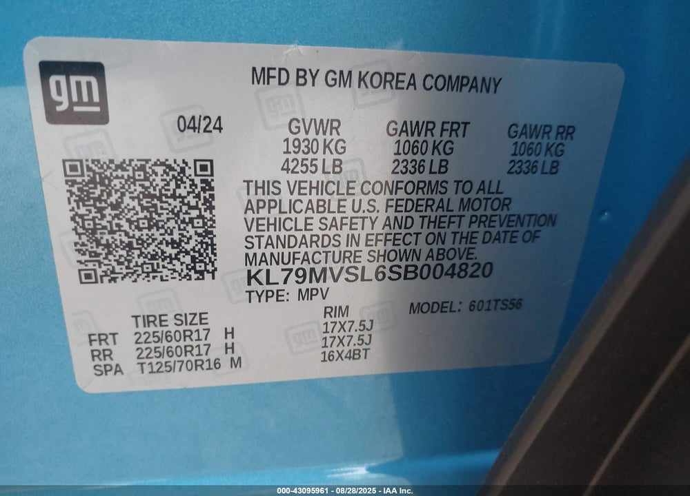 2025 CHEVROLET TRAILBLAZER VIN: KL79MVSL6SB004820