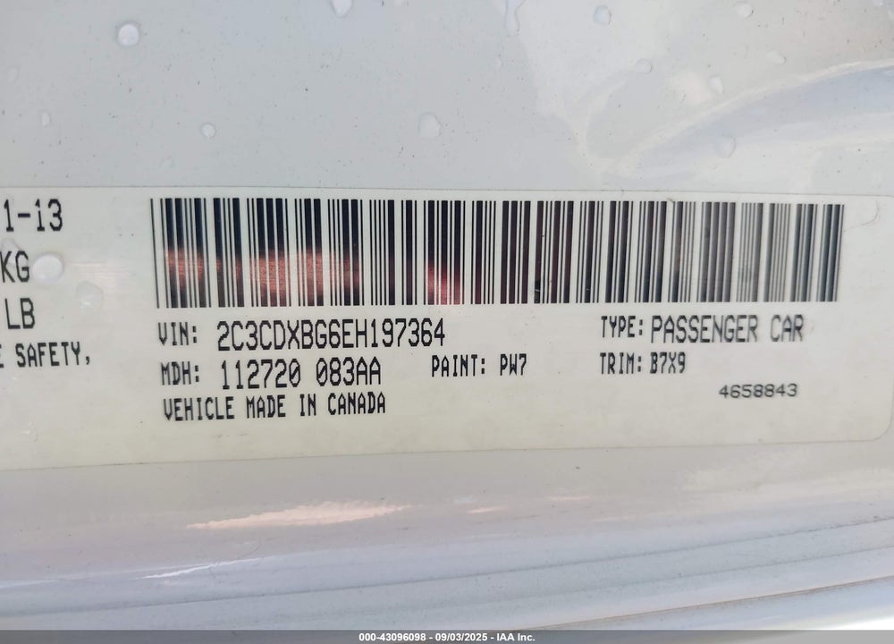 2014 DODGE CHARGER SE VIN: 2C3CDXBG6EH197364