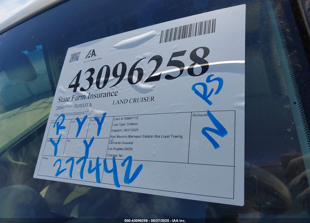 2004 TOYOTA LAND CRUISER VIN: JTEHT05JX42054777