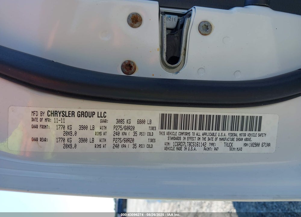 2012 RAM 1500 VIN: 1C6RD7LT8CS161142