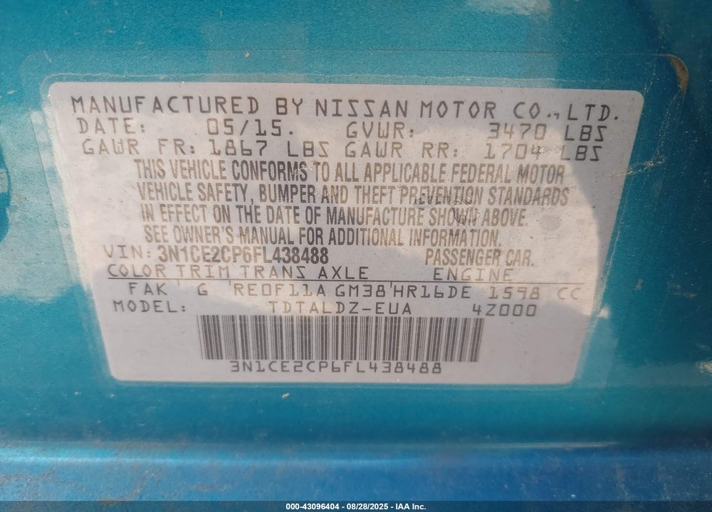 2015 NISSAN VERSA NOTE VIN: 3N1CE2CP6FL438488