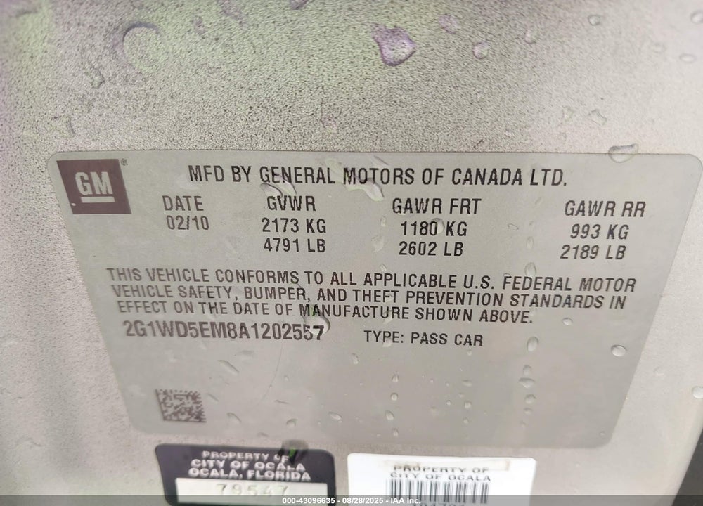 2010 CHEVROLET IMPALA VIN: 2G1WD5EM8A1202557
