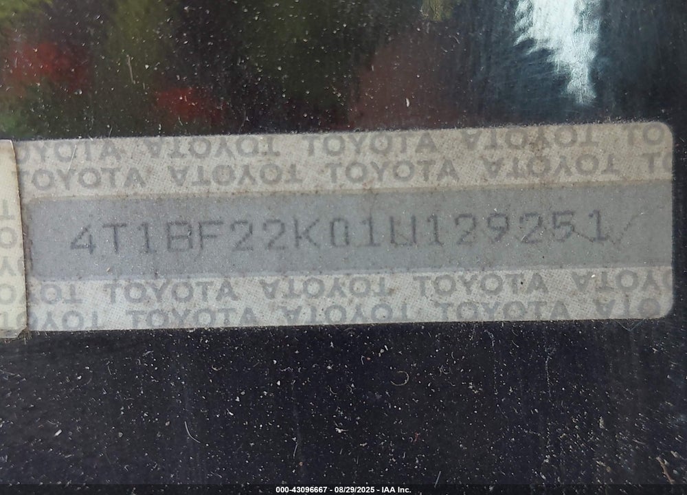 2001 TOYOTA CAMRY LE/XLE VIN: 4T1BF22K01U129251