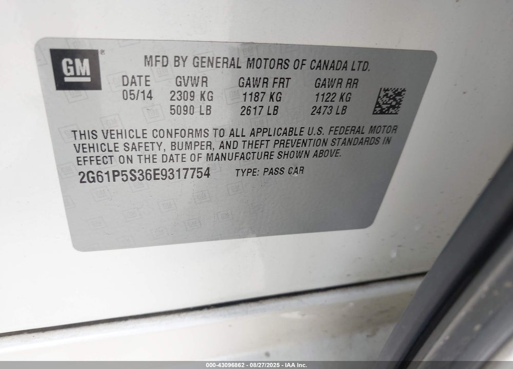 2014 CADILLAC XTS VIN: 2G61P5S36E9317754
