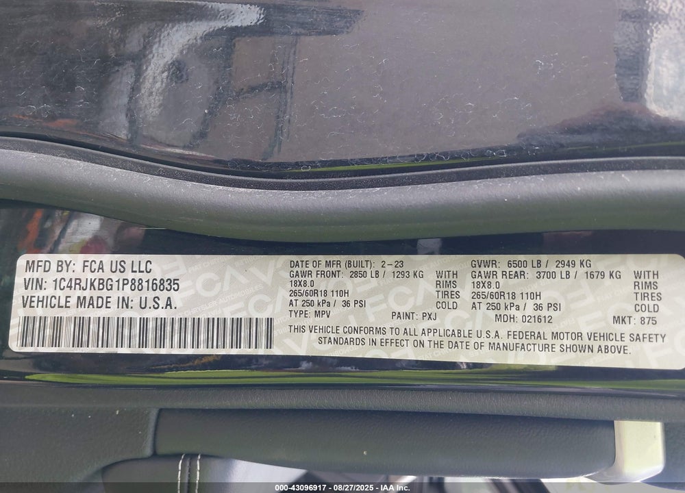 2023 JEEP GRAND CHEROKEE L VIN: 1C4RJKBG1P8816835