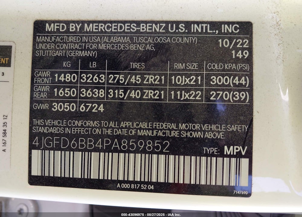 2023 MERCEDES-BENZ GLE CLASS VIN: 4JGFD6BB4PA859852