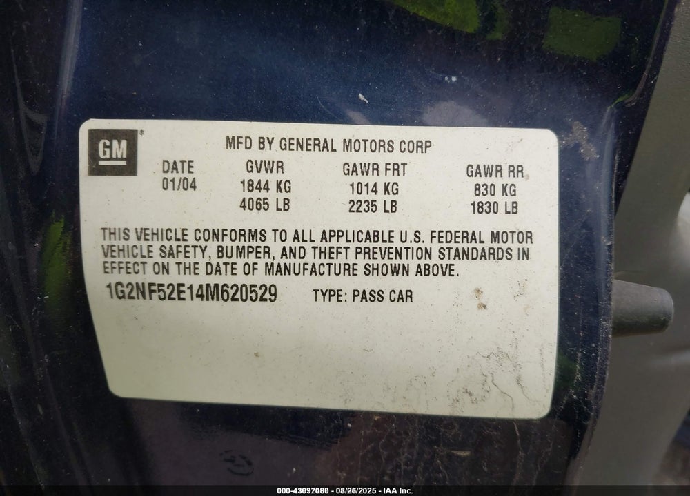 2004 PONTIAC GRAND AM SE1 VIN: 1G2NF52E14M620529