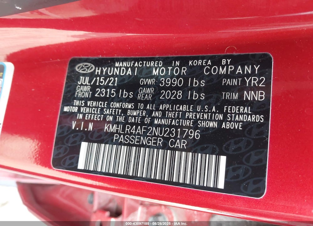 2022 HYUNDAI ELANTRA VIN: KMHLR4AF2NU231796