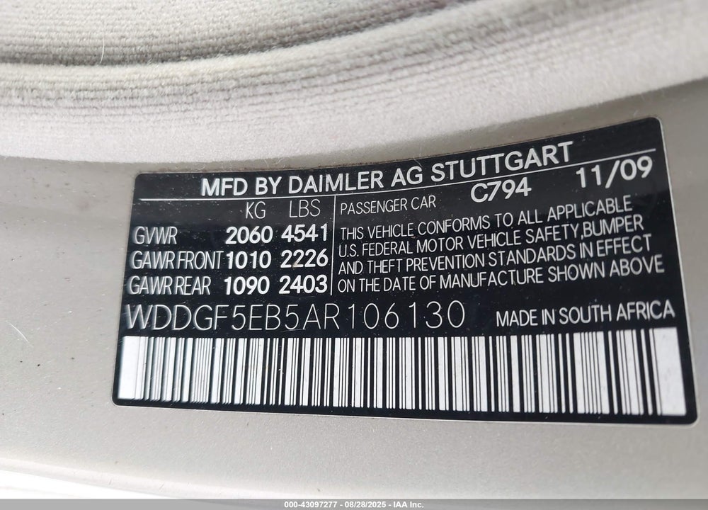 2010 MERCEDES-BENZ C 300 SPORT VIN: WDDGF5EB5AR106130