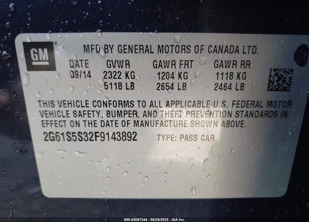 2015 CADILLAC XTS PLATINUM VIN: 2G61S5S32F9143892