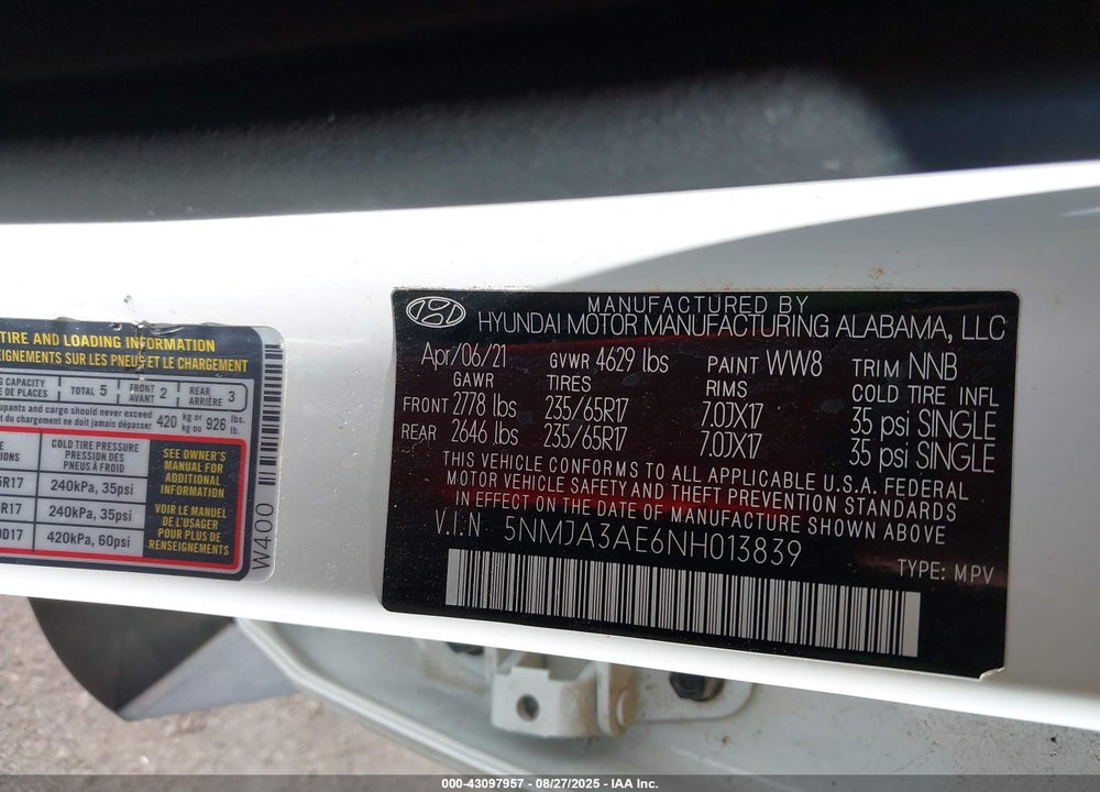 2022 HYUNDAI TUCSON VIN: 5NMJA3AE6NH013839