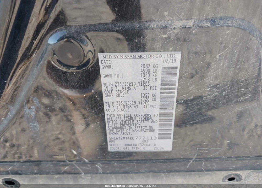 2019 NISSAN ROGUE SL VIN: 5N1AT2MT4KC777113