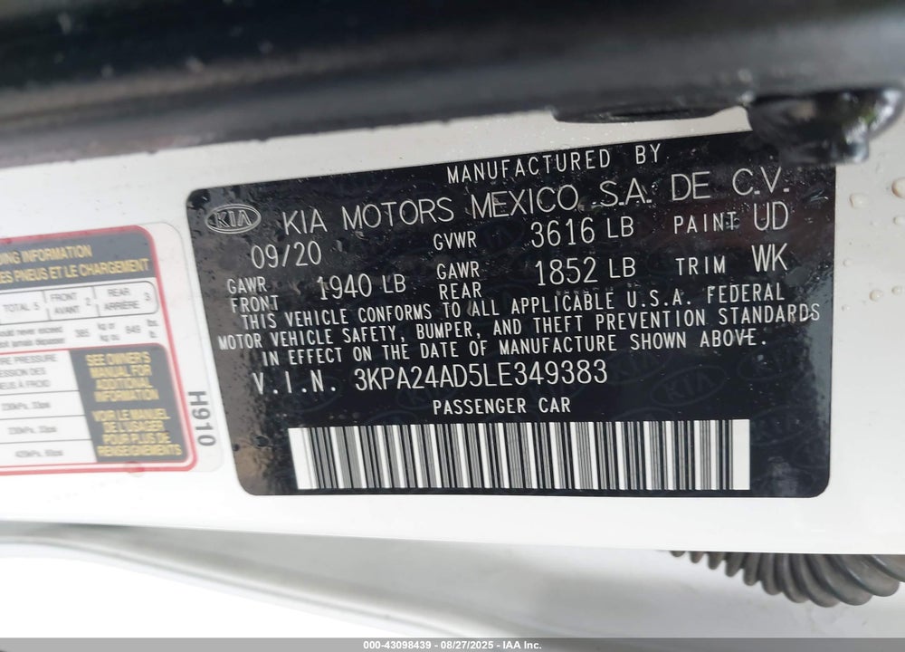2020 KIA RIO S VIN: 3KPA24AD5LE349383