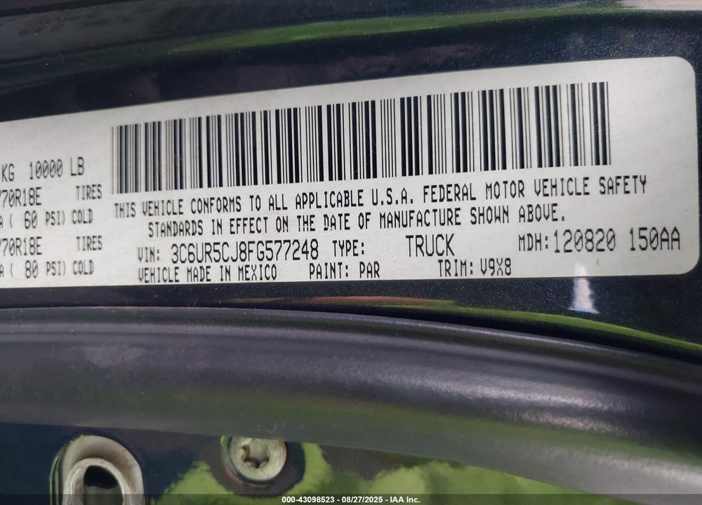 2015 RAM 2500 TRADESMAN VIN: 3C6UR5CJ8FG577248