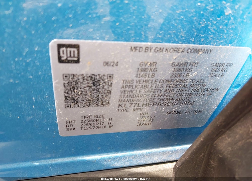 2025 CHEVROLET TRAX VIN: KL77LHEP6SC075956